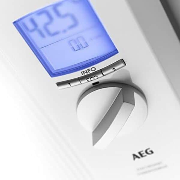 AEG Haustechnik 222399 Öko TD AEG 222395 Chauffe-Eau électronique DDLE, résistant à la Pression, sélection précise de la température, écran LCD Bicolore, Compatible Solaire, 27 KW, Blanc [Classe énergétique A]