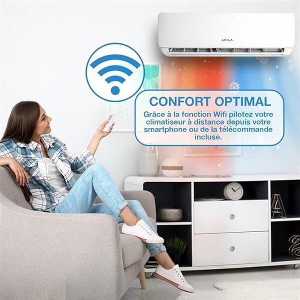 OBAMI - Climatiseur rรฉversible fixe - Bi-split - 6200W - 21000BTU - 40m2 + 30m2 - Gaz R32-4D Airflow - Golden Fin - Wifi