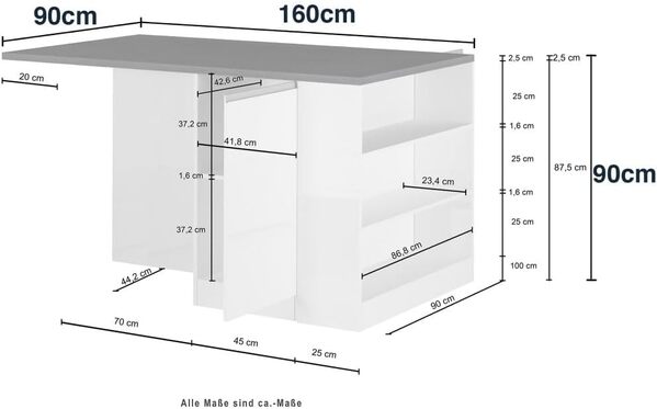 VE.CA - Ilot de Cuisine Balance - Buffet de Cuisine - Idéal pour Une Cuisine complète - Idéal comme Table à Manger - Couleur Anthracite/Wotan - Made in Italy