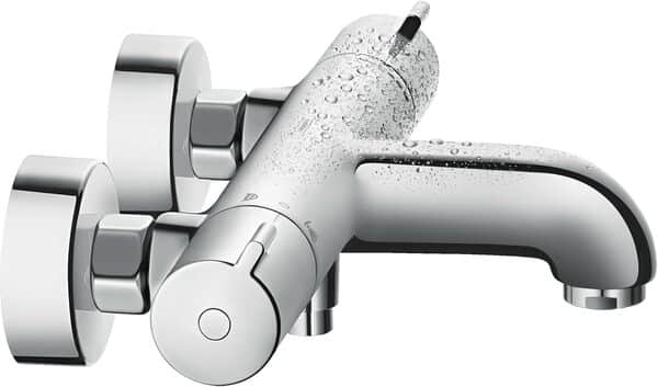 hansgrohe MyFox - Mitigeur baignoire thermostatique, Robinet de baignoire avec arrêt de sécurité (SafetyStop) à 40°C, Thermostat rond, 2 sorties, Chromé, 13154000
