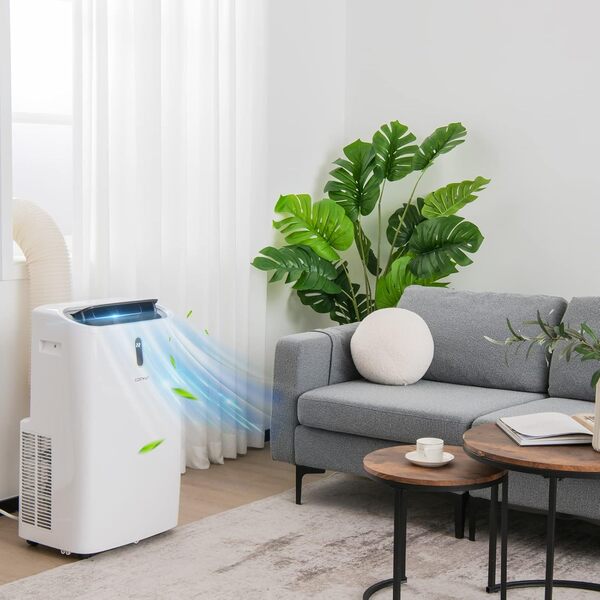 GOPLUS Climatiseur Mobile 16000BTU 4,7kW 5 en 1 Fonction de Refroidissement, Chauffage, Déshumidification, Ventilation, Mode Nuit, Minuterie 24H, Contrôle Télécommande/Écran, 45-50㎡, R290 [Classe énergétique A]