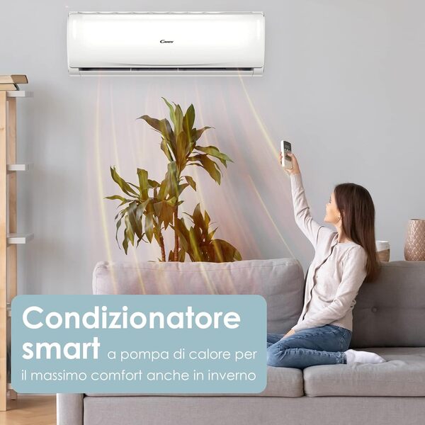 Candy, Climatiseur Smart Linea Pura, climatiseur monoplit avec unité extérieure et intérieure 9000 Btu, 19 dBA, avec pompe à chaleur pour air chaud, auto-nettoyage et contrôle à distance avec [Classe énergétique A+++]