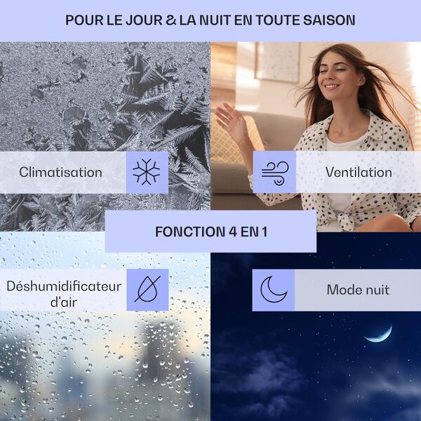Klarstein - Refroidisseur mobile 4 en 1 - Avec tuyau dโรฉvacuation, modes de dรฉshumidification, de ventilation et de nuit - 16 ร 30 ยฐC - 10 000 BTU - Blanc