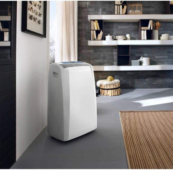 De'Longhi Pinguino PAC N90 ECO SILENT, Climatiseur Portable Silencieux avec Tuyau d'รฉvacuation, 9 800 BTU/h - 2,5 kW - 85 m3, Gaz R290, 64 dB, Dรฉshumidificateur, Classe A, Timer 12 Heures, Blanc