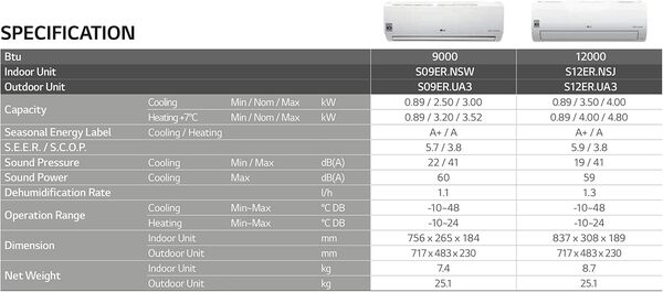Climatiseur monosplit LG Standard Win Inverter 12000 Btu R32 S12ER