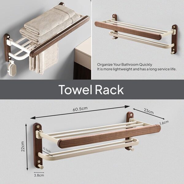 Spanley Lot de 7 accessoires de salle de bain en aluminium de noyer de luxe comprenant support de douche, crochet, support d'angle, barre porte-serviette, porte-papier, support de brosse WC