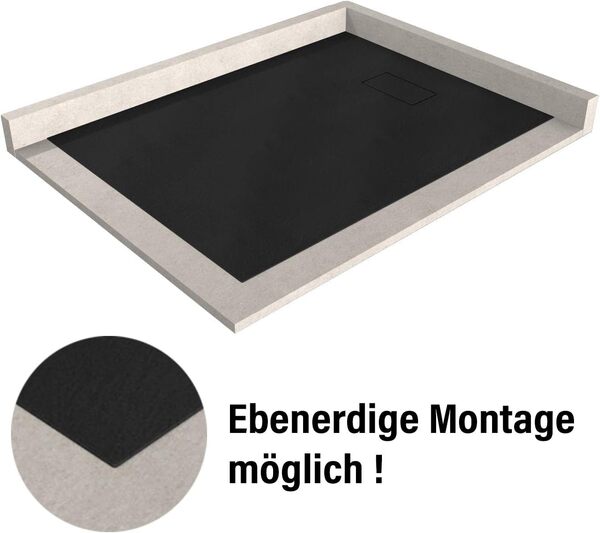 BERNSTEIN - Receveur de douche rectangulaire 90x180x3,2cm Noir Bac douche + Bonde Dallmer Orio verre-résine SMC Effet pierre antidérapant, Pente + Drain inclus, Résistant & Durable - série GT