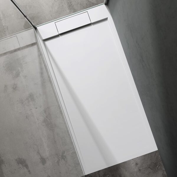 doporro Receveur de Douche Design Ultra Plat 4 cm Bac ร Douche Rectangulaire en Solid Surface Blanc Mat Geoma04 80x160x4 cm avec Bonde AL01