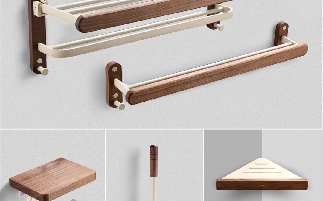 Test du lot de 7 accessoires de salle de bain Spanley en aluminium de noyer