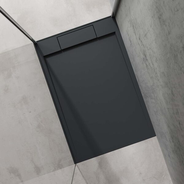 doporro Receveur de Douche Design Ultra Plat 4 cm Bac ร Douche Rectangulaire en Solid Surface Gris Noir Mat Geoma04 100x120x4 cm