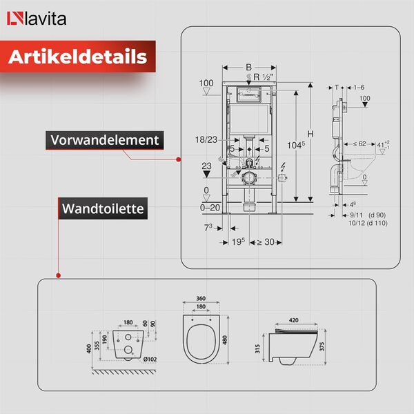 Lavita Duofix Praia Basic Ensemble WC encastré avec élément de chasse d'eau + abattant WC + panneau de commande Delta 25 - Bouton noir - Kit complet encastré pour WC