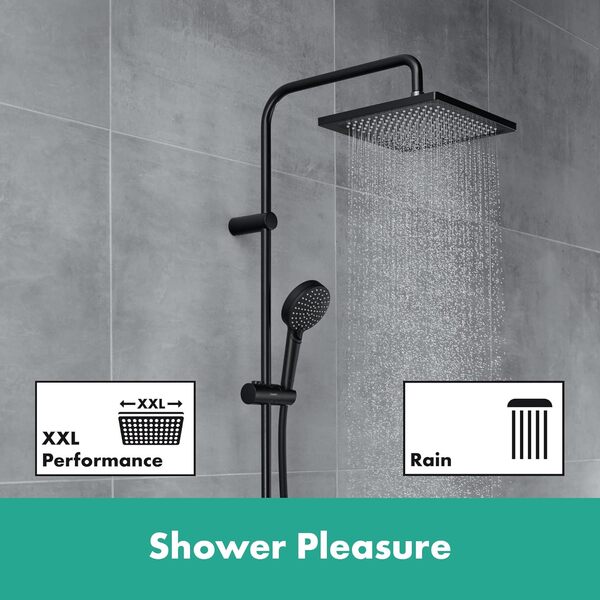 Hansgrohe, noir mat, Colonne Vernis Shape, avec mitigeur thermostatique, 240mm, 1 type de jet, 26427670, Douche de tรชte 240 x 240mm