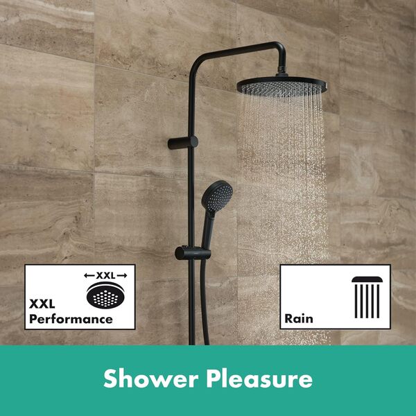 Hansgrohe tête 240mm, Noir Mat, Colonne de Douche Vernis Blend, avec mitigeur thermostatique Baignoire, 1 Type de Jet, 26899670