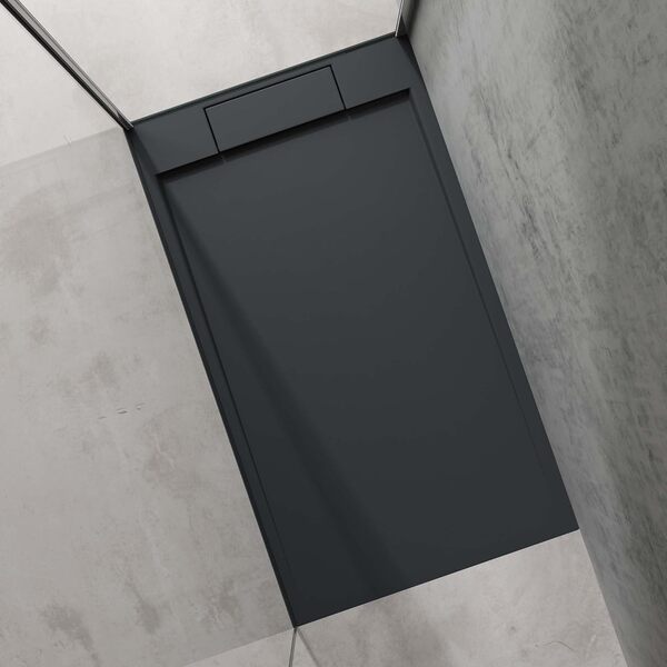 doporro Receveur de Douche Design Ultra Plat 4 cm Bac ร Douche Rectangulaire en Solid Surface Gris Noir Mat Geoma04 90x140x4 cm avec Bonde AL02