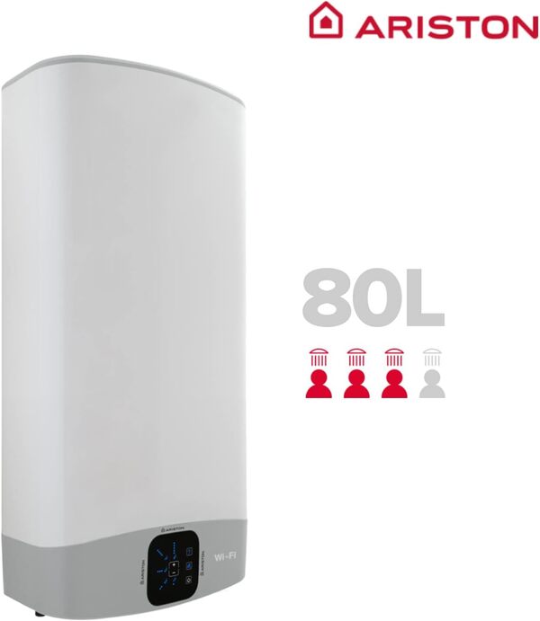 Ariston 3626328 Termo eléctrico 80 litros VLS Evo WiFi 80 UE, titanio esmaltado [La eficiencia energética de Clase B] Chauffe-Eau électrique, Satin Gris [Classe énergétique B]