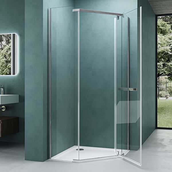 Mai & Mai cabine de douche paroi de douche en quart de cercle pentagonal en angle 100x100cm avec une porte avec bac ร douche verre transparent de 8mm easy clean Rav08K