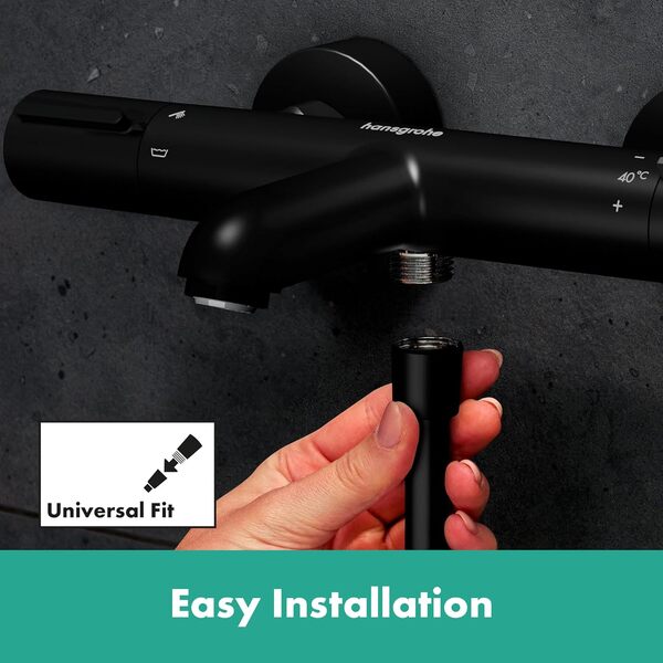 hansgrohe Ecostat Element - Mitigeur baignoire thermostatique, Robinet de baignoire apparent avec arrรชt de sรฉcuritรฉ (SafetyStop) ร 40ยฐC, Thermostat 2 sorties, Noir mat, 13347670