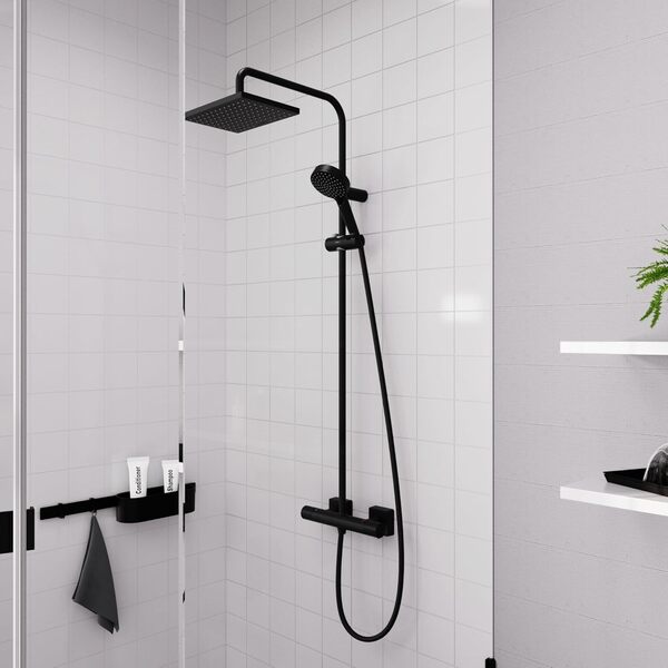 hansgrohe Vernis Shape Colonne de douche 230 1 jet EcoSmart 9l/min avec mitigeur thermostatique, noir mat, 26097670