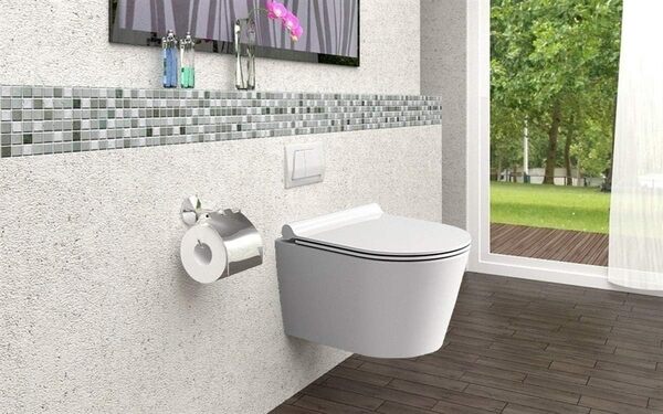 VBChome Kit WC suspendu sans fil Grohe Rapid SL pour toilettes murales avec abattant automatique en Duroplast Chromรฉ et grohe Fresh, blanc