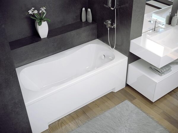 Baignoire BADLAND ARIA - En acrylique - Blanc - Rectangulaire - 150 x 70 cm - Kit complet avec pieds et bonde d'évacuation automatique exclusive chromée - Fabriqué en UE - 3 en 1