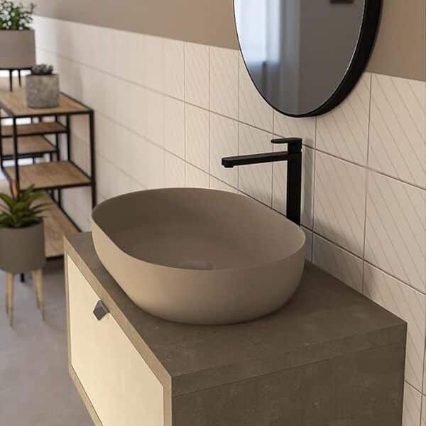 ERCOS Lavabo ovale en céramique, lavabo de salle de bain Couleur Cappuccino mat, sans trop-plein, Dimensions 600x416 mm
