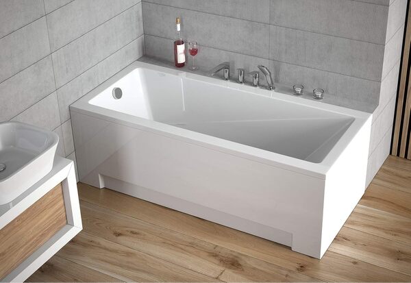 ECOLAM Baignoire rectangulaire acrylique blanche moderne 130x70 cm | Tablier acrylique | Pieds siphon et silicone | Petite baignoire | Set complet