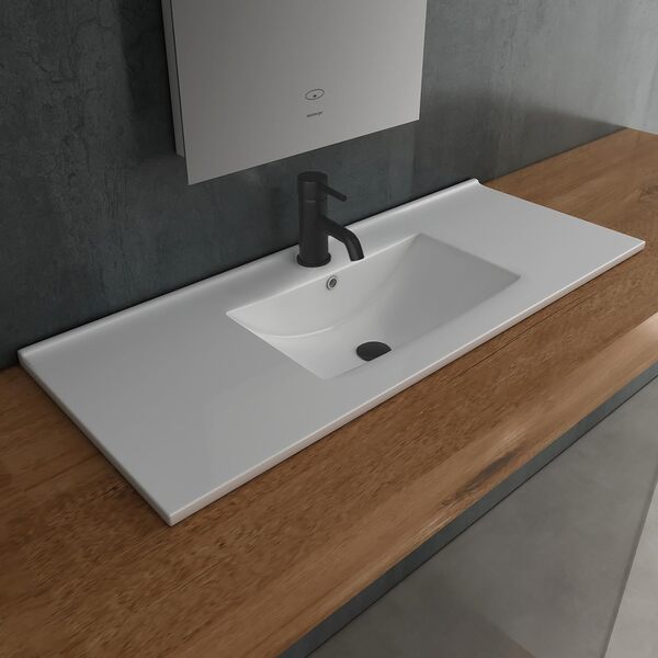 Alpenberger Lavabo de Salle de Bain | Lavabo encastrable carré | Lavabo WC pour invités 100 cm de Large | Lavabo à Main avec revêtement en céramique Nano