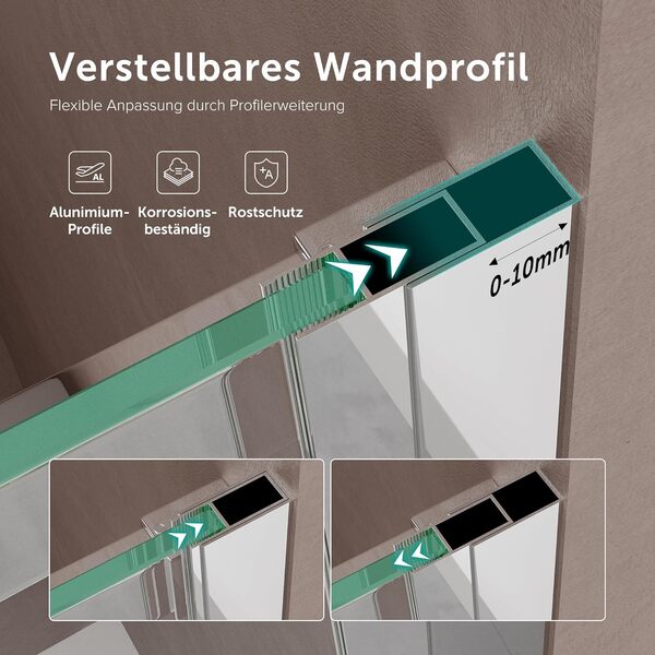 Sogood Porte de Douche Transparent pour Niche 105cm Paroi de Douche avec Porte Coulissante Teramo4 en Verre de Sécurité Anticalcaire 105x195cm