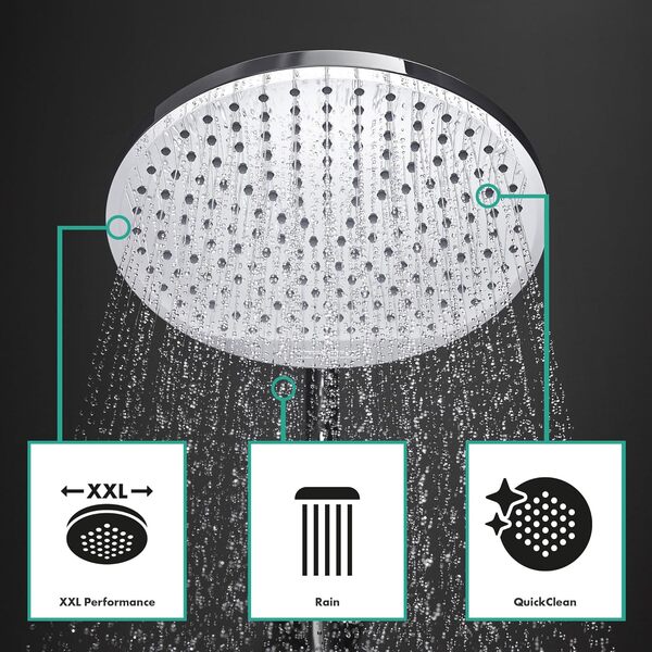 hansgrohe Crometta S - Colonne de douche sans mitigeur, douche pluie 240 mm avec inverseur, douchette (2 jets), support, flexible de douche, barre et douche de tรชte ronde 1 jet, Chromรฉ, 27320000
