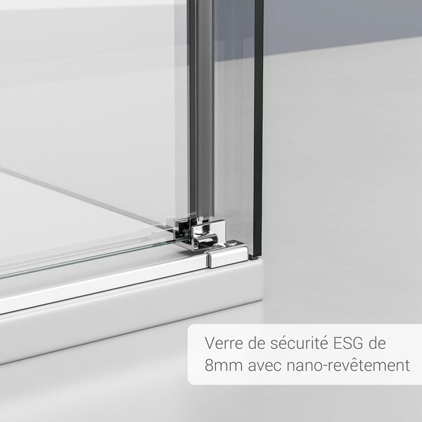 BERNSTEIN - Cabine de douche d'angle 120x90x195cm porte coulissante verre trempรฉ ESG 8mm anticalcaire, Profilรฉs Chrome, Charniรจres rรฉversibles gauche/droite - DX906 FLEX