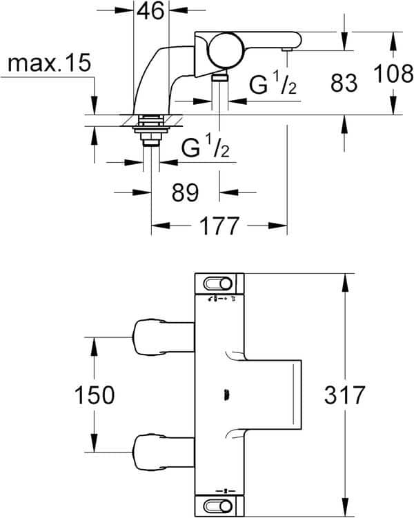 Grohe 34176001 Grohterm 2000 Nouveau Mitigeur thermostatique Bain/Douche Argent