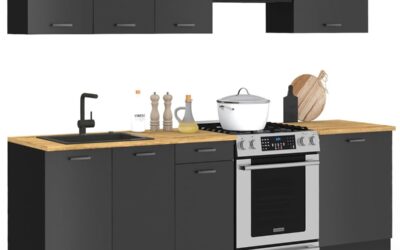 Test de la cuisine complète IDMarket 240 cm SUBTIL : design noir et plateaux bois