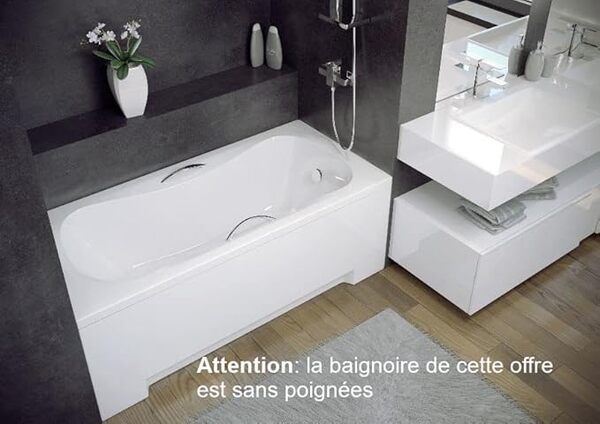 ECOLAM Baignoire rectangle Aria 150x70 cm | tablier en acrylique | pieds siphon + silicone | Baignoire acrylique blanc | set complet baignoire rectangulaire