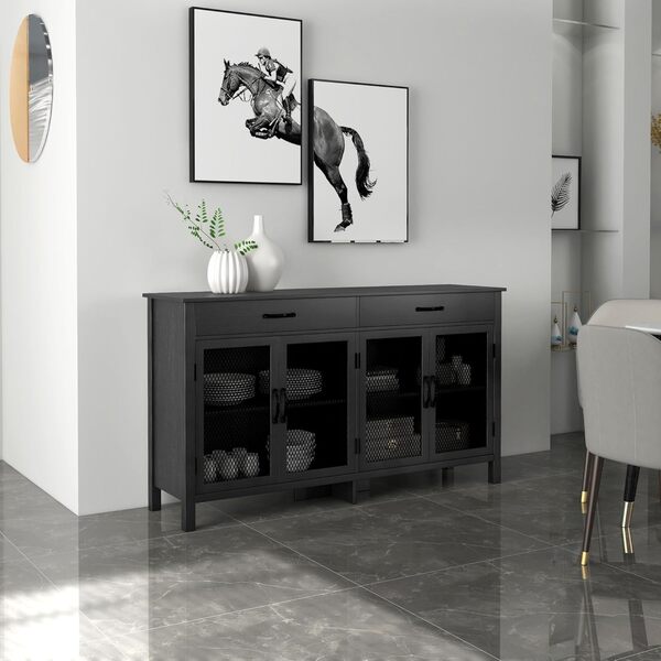 HOMCOM Buffet Bas Meuble de Rangement 4 Portes avec étagères réglables et 2 tiroirs pour Salon Cuisine Salle à Manger - Style Industriel - 150 x 40 x 85 cm Noir