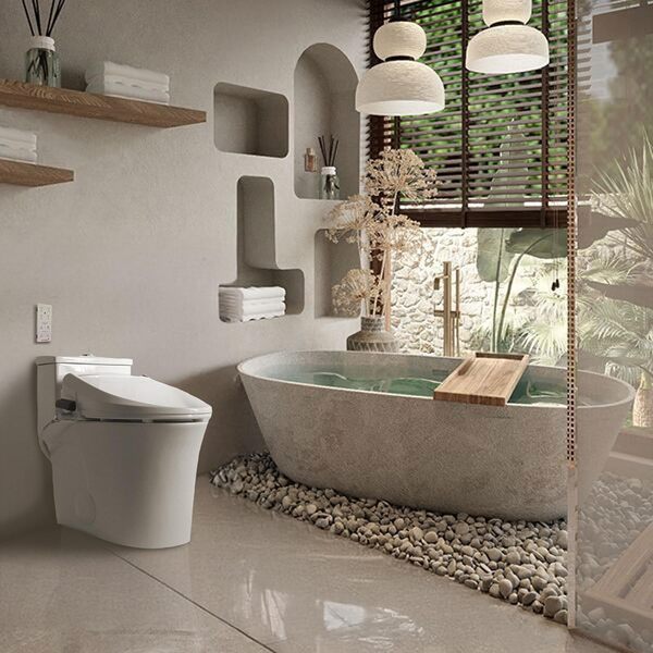 SmartBidet SB-1000 Siège de bidet électrique pour toilettes allongées avec télécommande – Siège de toilette chauffant électronique avec sèche-air chaud et fonctions de lavage à température contrôlée