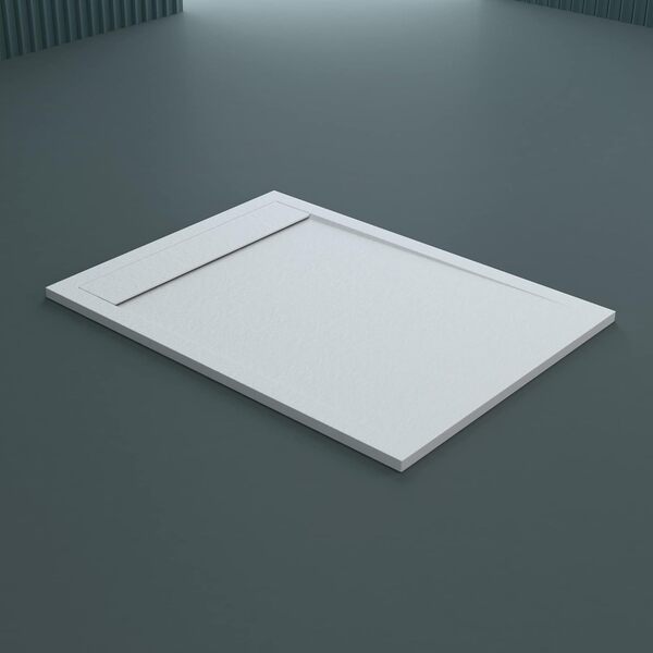 Sogood Receveur de Douche 80x140 Bac ร Douche Ultra Plat en Fonte Minรฉrale Blanc Quore 80x140x3 cm + Bonde AL06