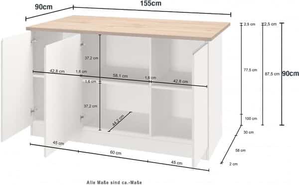 VE.CA - Ilot de Cuisine Clarissa - Buffet de Cuisine - Armoire de Cuisine - Idรฉal pour Une Cuisine complรจte - Idรฉal comme Table ร Manger - Couleur : Anthracite/Report - Made in Italy