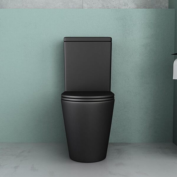 Mai & Mai WC ร Poser sans Bride en Cรฉramique Noir Mat Toilette Complet Abattant avec Frein de Chute S108T