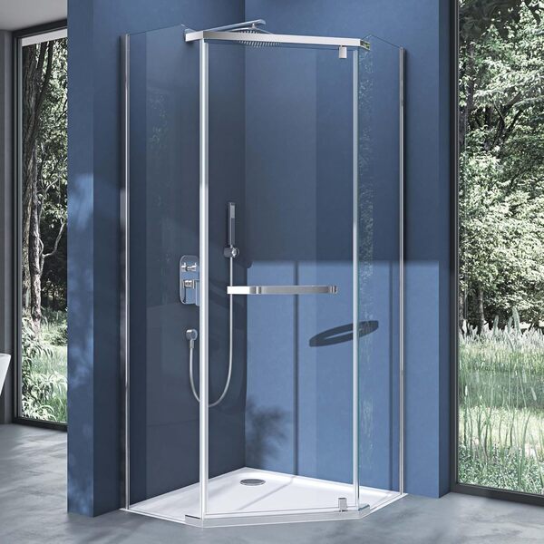 doporro Paroi de Douche Pentagonale Transparent Montage Rรฉversible 100x100 avec bac ร Douche et Bonde Cabine de Douche Ravenna8 100x100x195cm