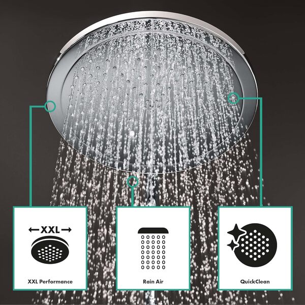 hansgrohe Croma Select S - Colonne de douche sans mitigeur, douche pluie 280 mm avec inverseur, douchette (3 jets), support, flexible de douche, barre et douche de tête ronde 1 jet, Chromé [Classe énergétique A]