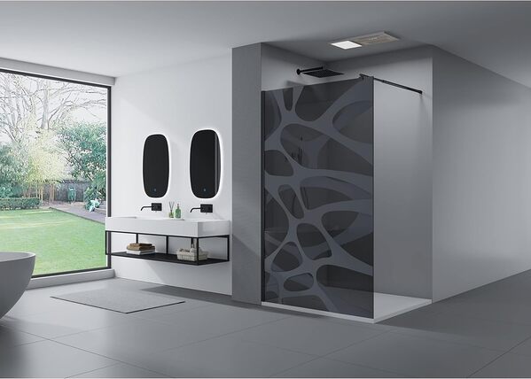 BERNSTEIN - Paroi de douche à l'italienne 200x110cm (HxL), modèle Wave en verre gris 10mm avec motifs opaques - Profil noir mat - EX101