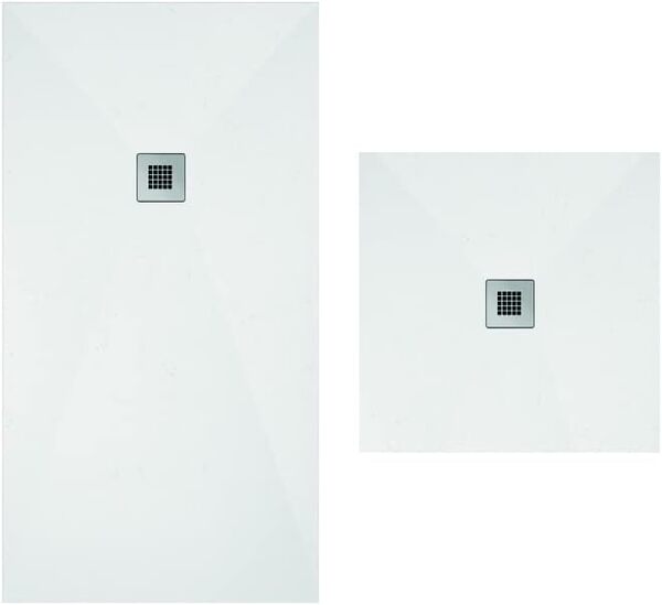 Receveur de Douche 90x90 cm en Résine avec Charges Minérales - Modèle SÉRIE 500 Antidérapant et Antibactérien - Receveur de Douche Texture Ardoise Blanc - Bonde de Vidage incluse