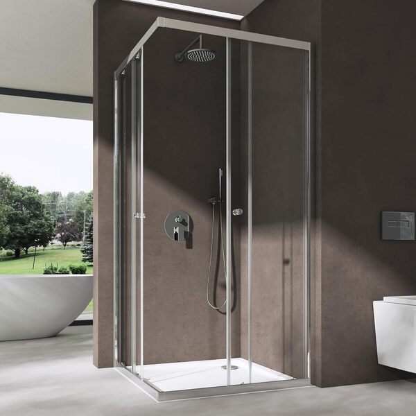 doporro Cabine de Douche en Angle Transparent 100x120cm Paroi de Douche Hauteur de 190cm Portes Coulissantes Montage Réversible Receveur de Douche Inclus Ravenna16K-Plus