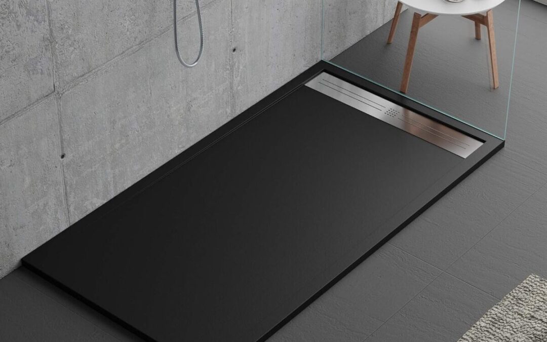 Avis : receveur de douche Malaga noir, design moderne en marbre et résine