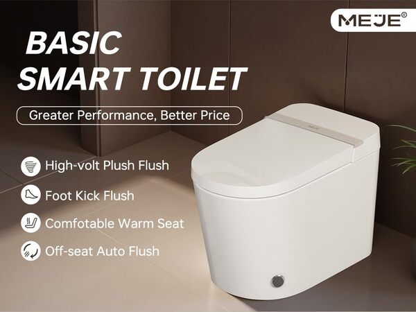 MEJE Toilettes automatiques, toilettes intelligentes, double chasse d'eau étendue monobloc, drain mural, chasse aux pieds, siège chauffant, télécommande, veilleuse, blanc