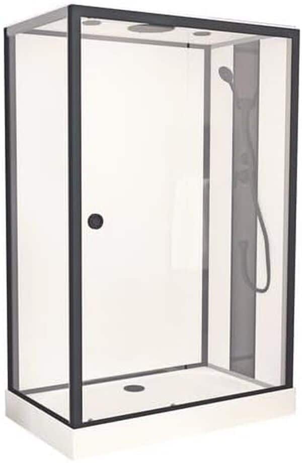 Cabine de douche GONEA, Style industriel et large douche de tête, Montage sans silicone, Cabine 140x80x212cm, Accès face, Portes coulissantes en verre trempé 6mm, Anticalcaire 1 face
