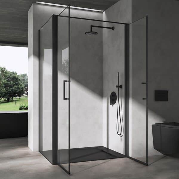 doporro Cabine de Douche Montage Réversible Rectangulaire 80x120x195 cm Paroi de Douche Noir Porte Pivotante en Verre Transparent de 8mm Ravenna66K