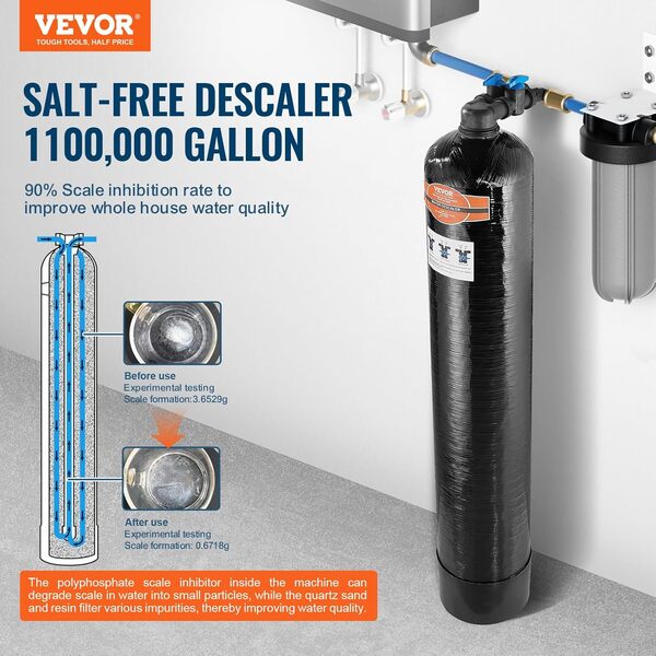 VEVOR Adoucisseur dโEau sans Sel pour Toute la Maison 5-8 Personnes, Systรจme de Dรฉtartrage pour l'Eau de Ville, Dรฉtartreur Capacitรฉ 42000 Tonnes, 1