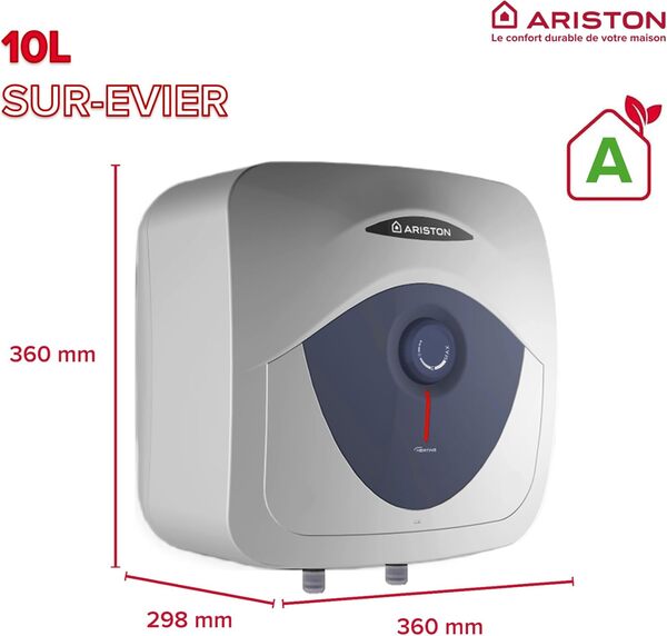 Ariston Blu Evo RS, Chauffe-Eau Électrique sur Évier 10 litres, Compact, Facile à Utiliser, Fabriqué pour être Installé en France [Classe énergétique A]