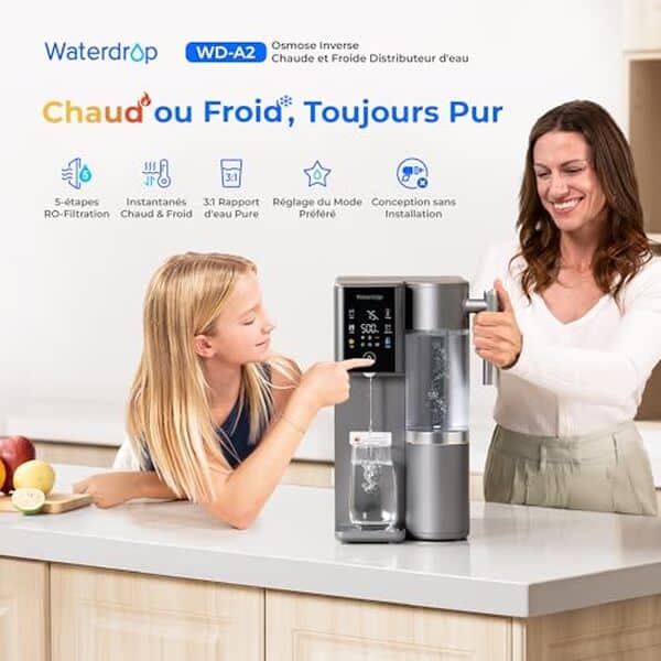 Découvrez le Waterdrop WD-A2 : un système innovant d'osmose inverse avec 6 réglages thermiques, idéal pour une eau pure et adaptée à vos besoins quotidens